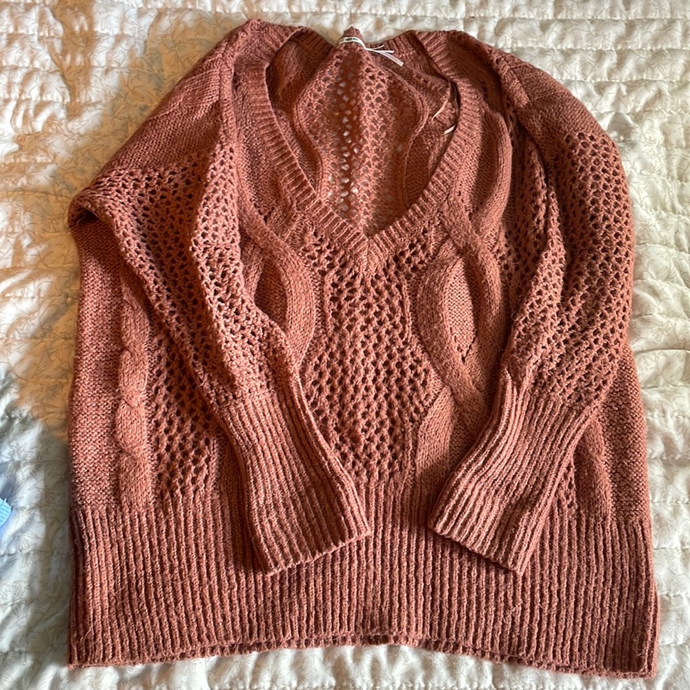 Kimchi Blue/Urban Outfitters Oversized Cable Knit Sweater - Size L Pink/Clay